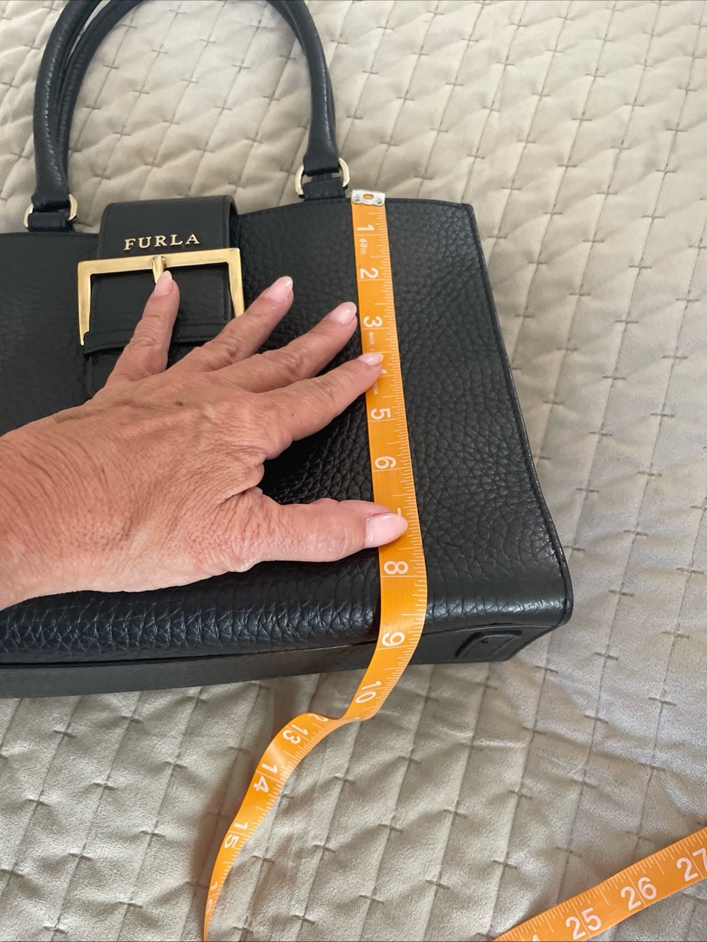 Furla Black Pebbled Leather Satchel with Gold Buckle - Picture 16 of 16